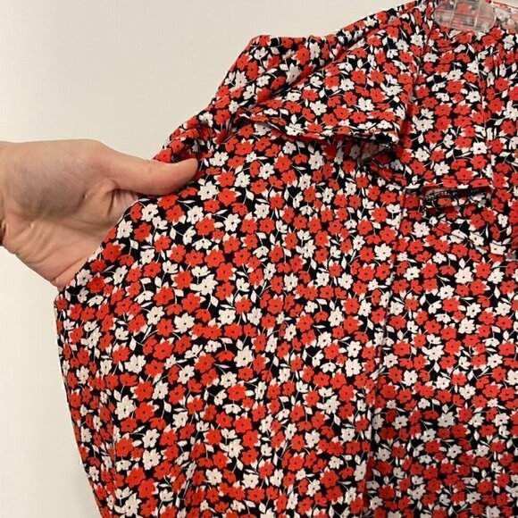 H&M One Shoulder Top Red White Navy Blue Floral Ruffle Trim 100% Cotton Tank 4XL - Picture 7 of 13